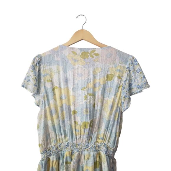 American Eagle Tie Front Floral Print Romper Blue Size Large - Picture 5 of 10